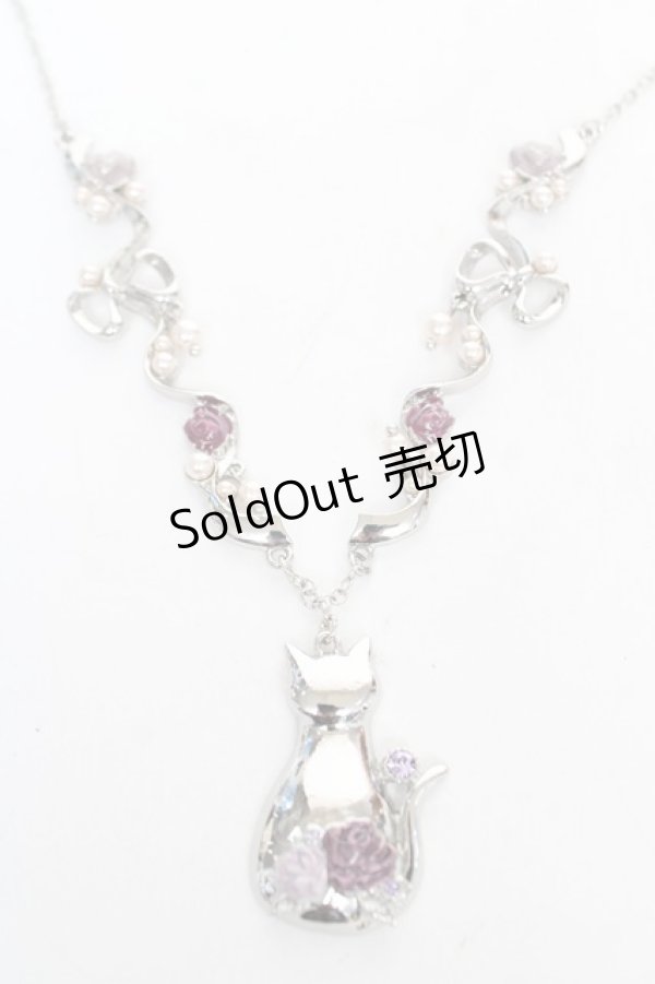 画像1: axes femme / 猫モチーフ×リボンネックレス F シルバー Y-26-02-13-003-AX-AC-SZ-ZY (1)