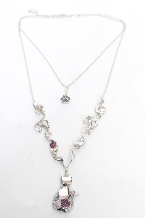 画像2: axes femme / 猫モチーフ×リボンネックレス F シルバー Y-26-02-13-003-AX-AC-SZ-ZY (2)