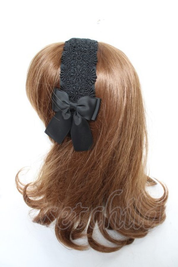 画像2: m petit by misako / レースリボンカチューシャ  中黒 Y-26-02-13-049-LO-AC-SZ-ZY (2)