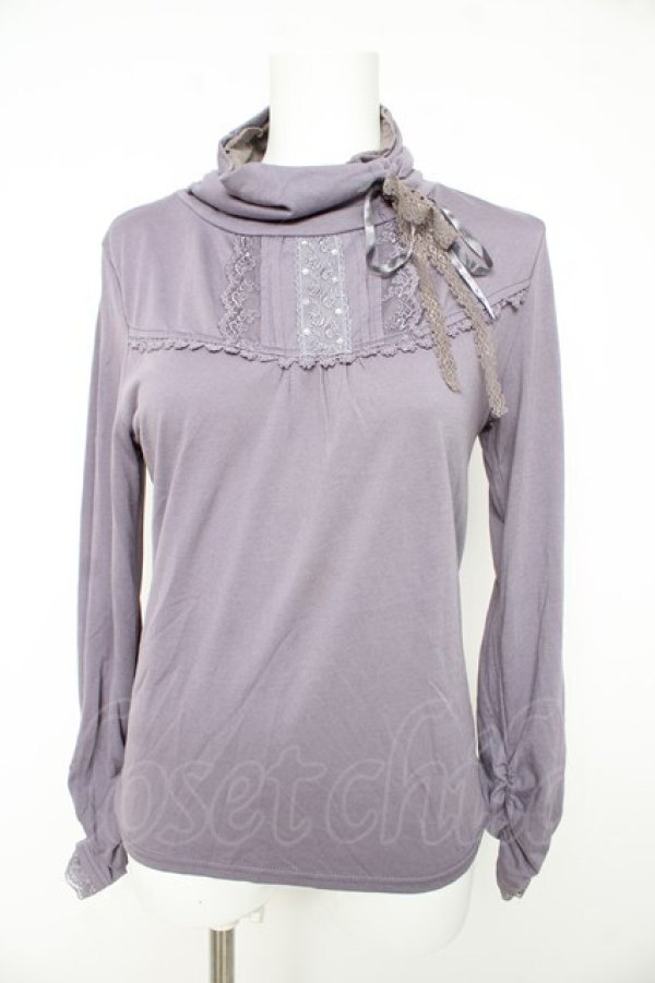 画像1: axes femme / レース重ねタートルネックカットソー M パープル Y-26-02-15-051-AX-TO-IG-ZY (1)