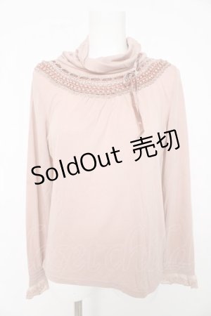 画像: axes femme / パール配色ベロアはしごリボンカットソー M ピンク Y-26-02-15-055-AX-TO-IG-ZY