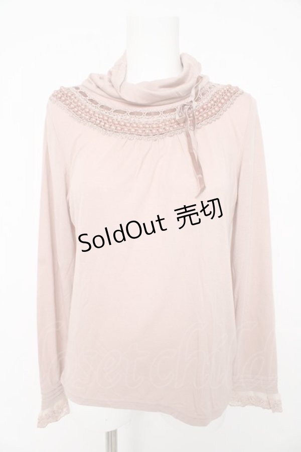 画像1: axes femme / パール配色ベロアはしごリボンカットソー M ピンク Y-26-02-15-055-AX-TO-IG-ZY (1)