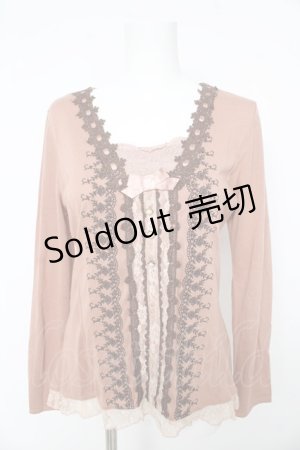 画像: axes femme / 刺繍入りはしごレースカットソー Ｍ ピンク Y-26-02-15-062-AX-TO-IG-ZY