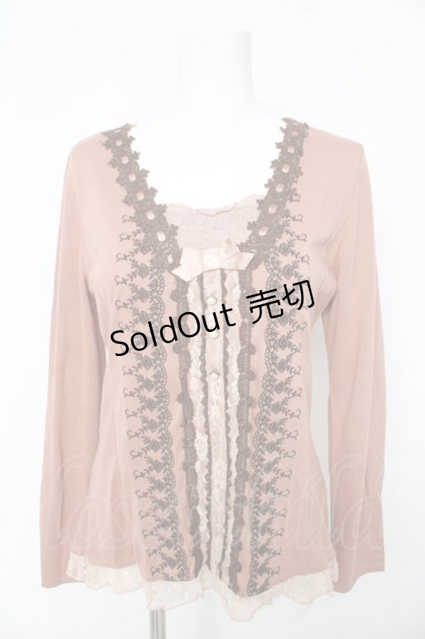 画像1: axes femme / 刺繍入りはしごレースカットソー Ｍ ピンク Y-26-02-15-062-AX-TO-IG-ZY (1)