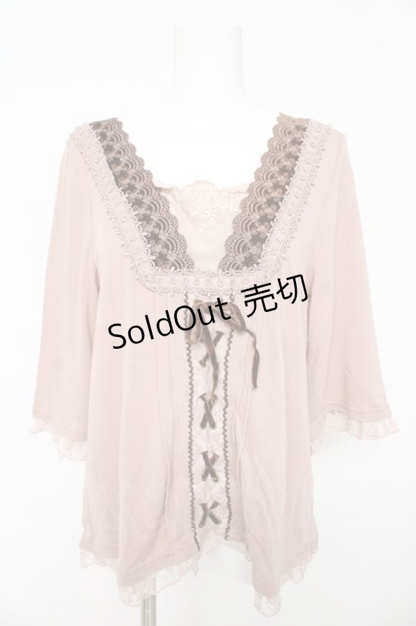 画像1: axes femme / レ-スアップカットソー Ｍ ピンク Y-26-02-15-063-AX-TO-IG-ZY (1)