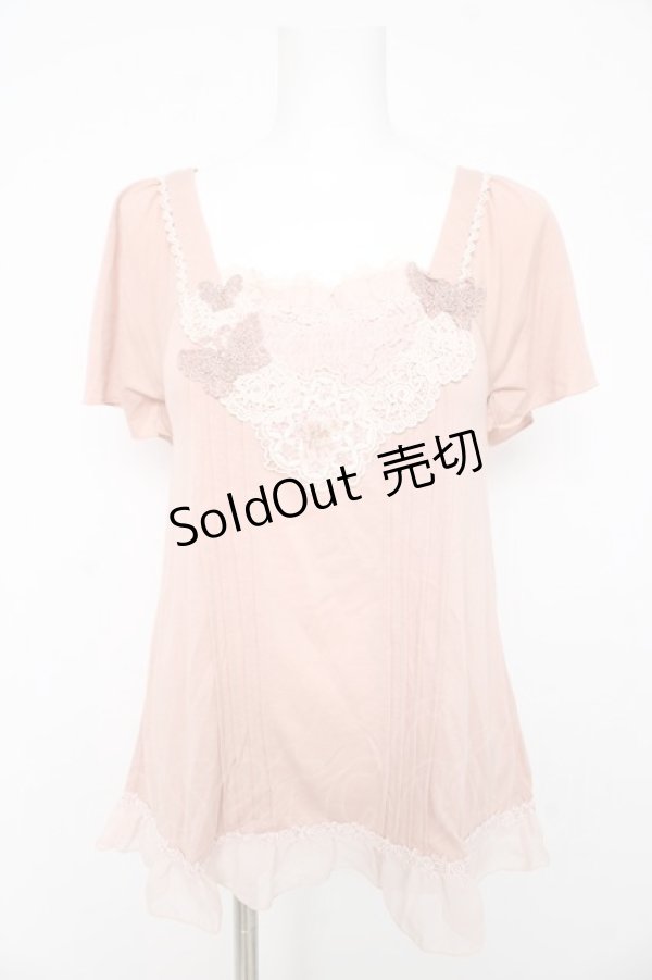 画像1: axes femme / フラワーレースTシャツ M ピンク Y-26-02-15-064-AX-TO-IG-ZY (1)