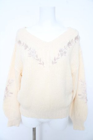 画像: axes femme / ケーブル刺繍ニットプルオーバー M アイボリー Y-26-02-15-073-AX-TO-IG-ZY