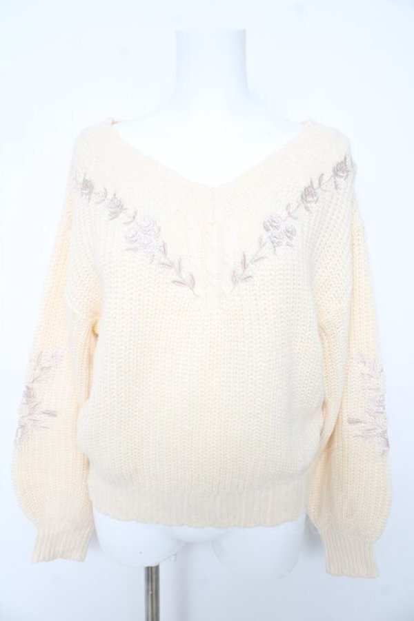 画像1: axes femme / ケーブル刺繍ニットプルオーバー M アイボリー Y-26-02-15-073-AX-TO-IG-ZY (1)