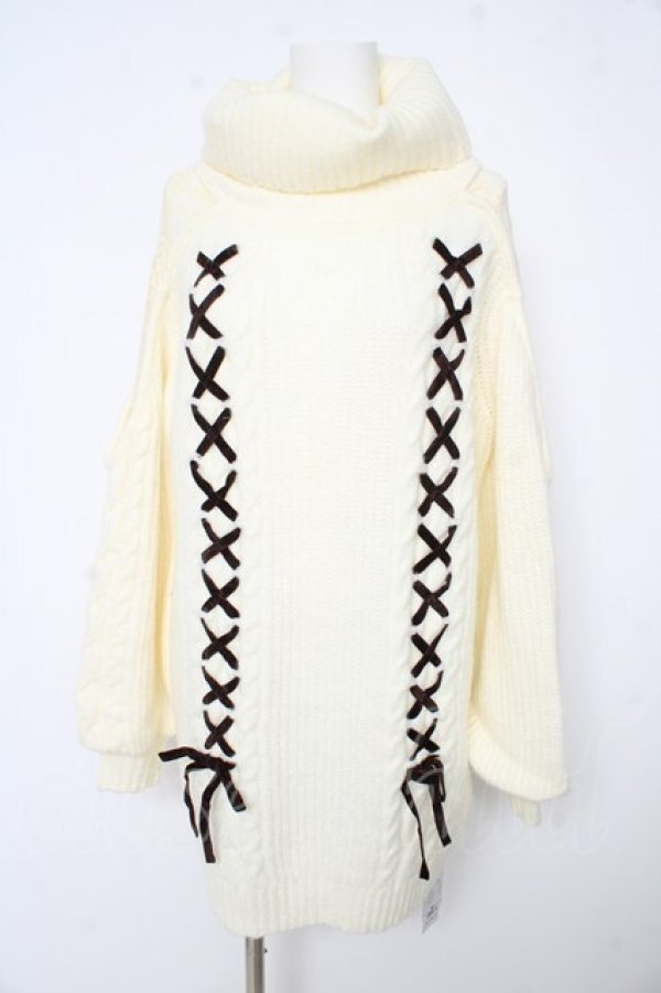 画像1: axes femme / レース切替デザインニットワンピース M オフシロ Y-26-02-15-074-AX-TO-IG-ZY (1)