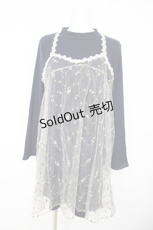 画像1: axes femme / チュール重ね着ニットワンピース M ネイビー Y-26-02-15-077-AX-OP-IG-ZY (1)