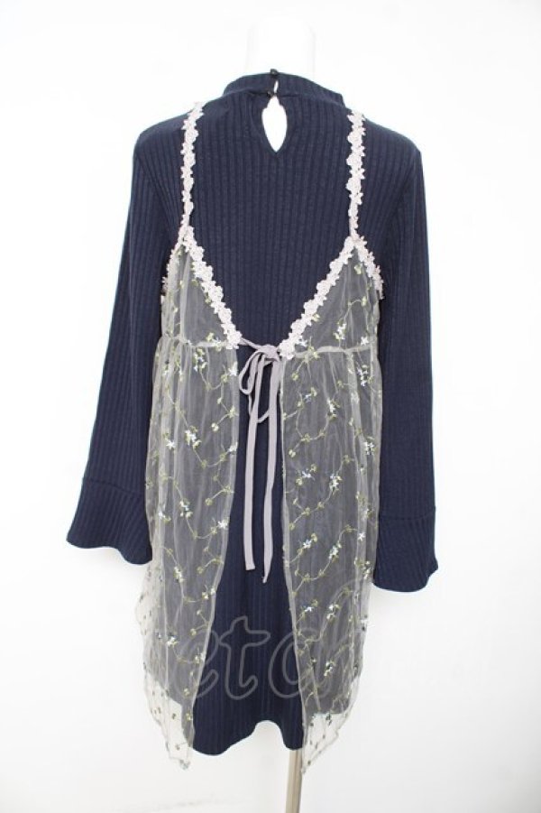 画像2: axes femme / チュール重ね着ニットワンピース M ネイビー Y-26-02-15-077-AX-OP-IG-ZY (2)