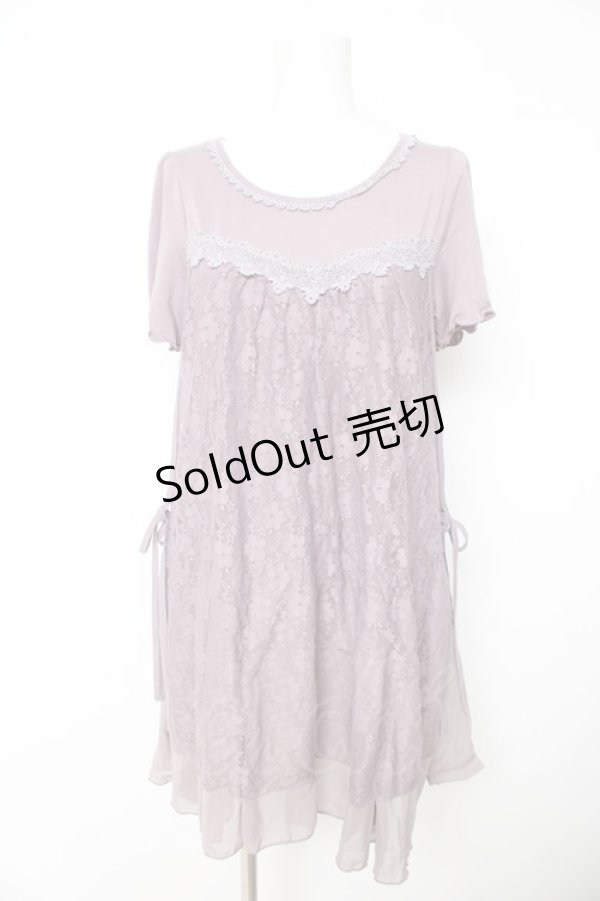 画像1: axes femme / レース重ね半袖ワンピース Ｍ ラベンダー Y-26-02-15-084-AX-OP-IG-ZY (1)