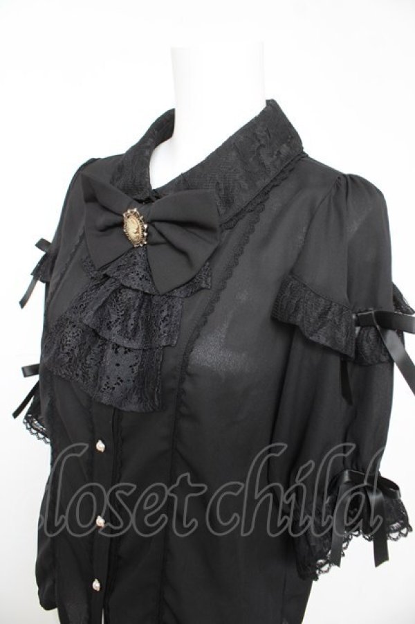 画像3: axes femme kawaii / レース襟リボン付ブラウス M 黒 Y-26-02-15-097-AX-BL-SZ-ZY (3)