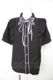 画像1: axes femme POETIQUE / バタフライ刺繍襟半袖ブラウス M 黒 Y-26-02-15-098-AX-BL-SZ-ZY (1)