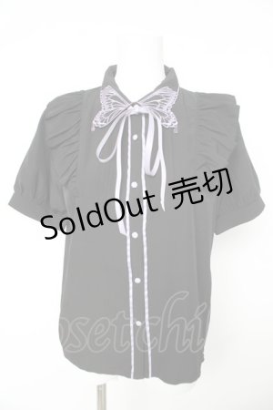 画像: axes femme POETIQUE / バタフライ刺繍襟半袖ブラウス M 黒 Y-26-02-15-098-AX-BL-SZ-ZY