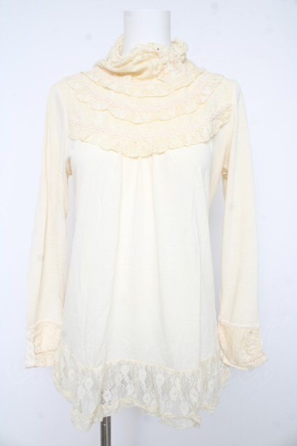 画像1: axes femme / レースネックカットソー Ｍ アイボリー Y-26-02-15-010-AX-TO-IG-ZY (1)