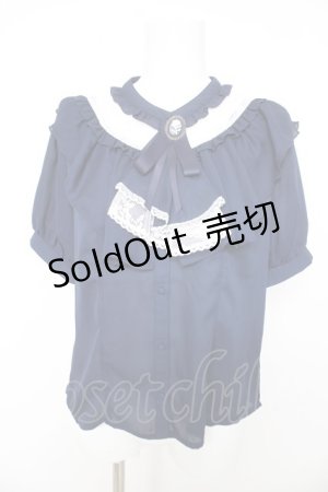 画像: axes femme / ジャボ付きレース×フリルブラウス M 紺 Y-26-02-15-099-AX-BL-SZ-ZY