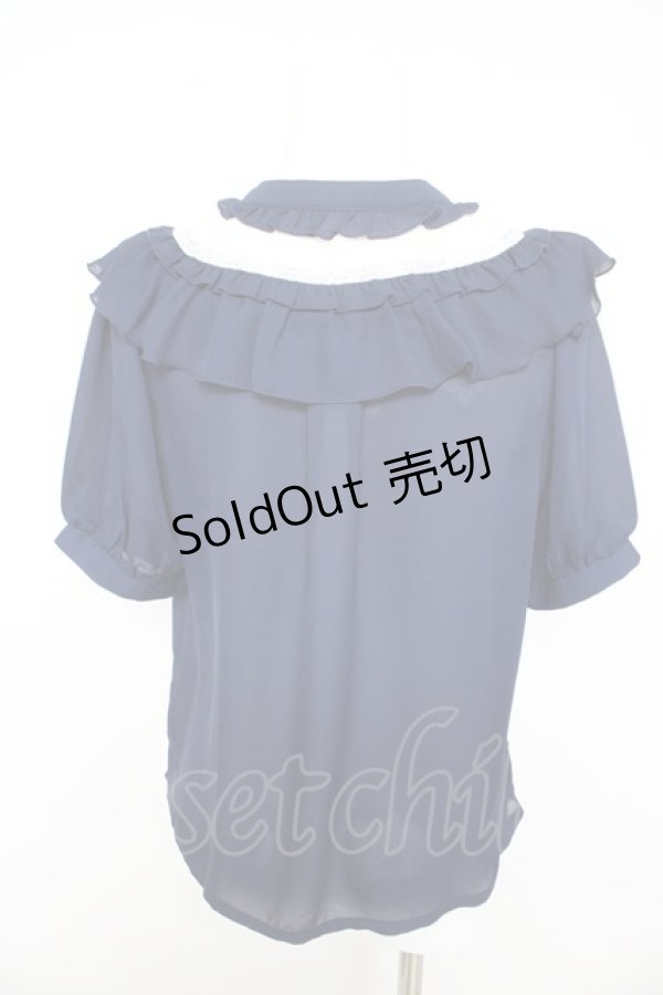 画像2: axes femme / ジャボ付きレース×フリルブラウス M 紺 Y-26-02-15-099-AX-BL-SZ-ZY (2)