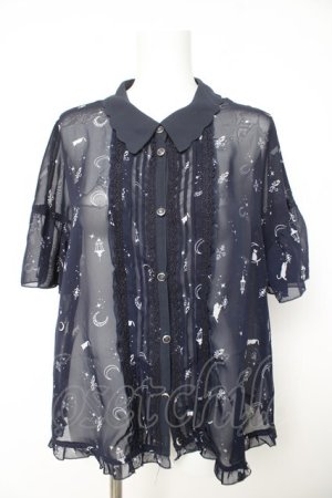 画像: axes femme / ムーンキャットブラウス M 紺 Y-26-02-15-100-AX-BL-SZ-ZY