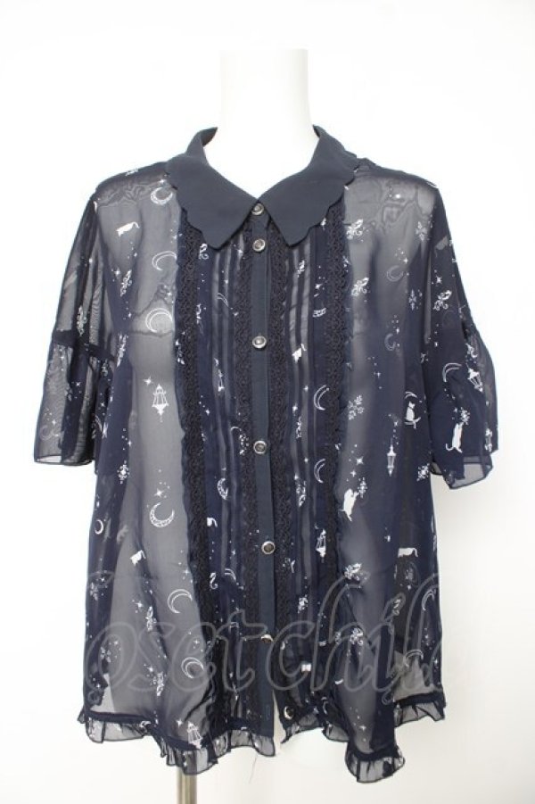 画像1: axes femme / ムーンキャットブラウス M 紺 Y-26-02-15-100-AX-BL-SZ-ZY (1)