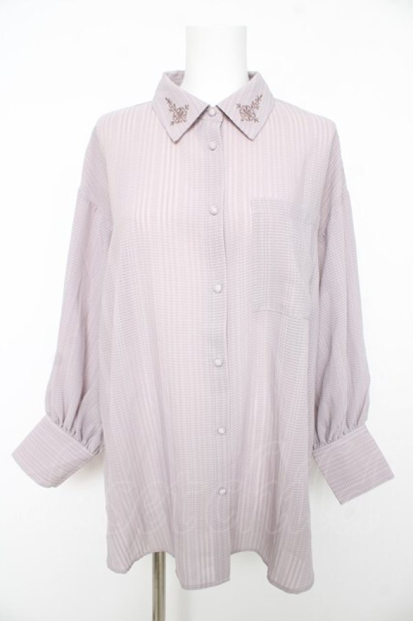 画像1: axes femme / 襟刺繍シアーチェックシャツ F グレージュ Y-26-02-15-101-AX-BL-SZ-ZY (1)