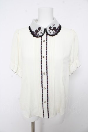 画像: axes femme POETIQUE / ミッキー&ミニー刺繍襟半袖ブラウス M 生成り Y-26-02-15-103-AX-BL-SZ-ZY