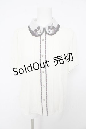 画像: axes femme POETIQUE / ミッキー&ミニー刺繍襟半袖ブラウス M 生成り Y-26-02-15-103-AX-BL-SZ-ZS