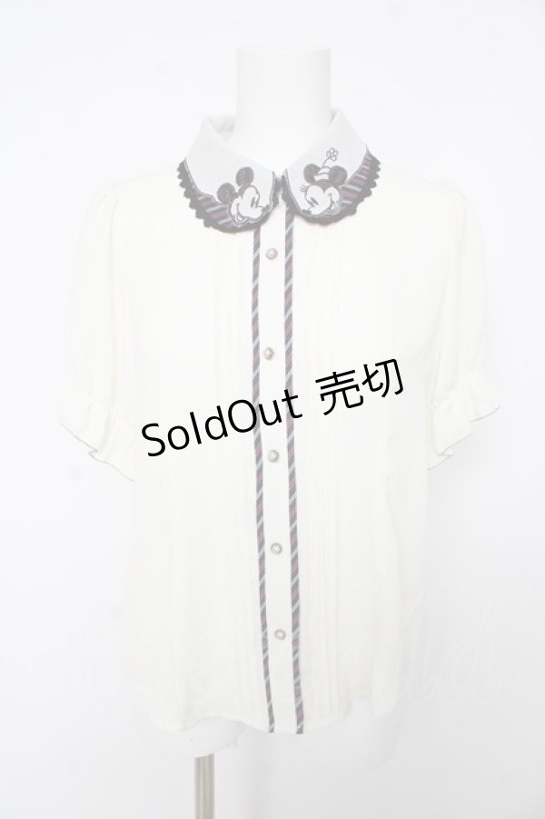 画像1: axes femme POETIQUE / ミッキー&ミニー刺繍襟半袖ブラウス M 生成り Y-26-02-15-103-AX-BL-SZ-ZS (1)