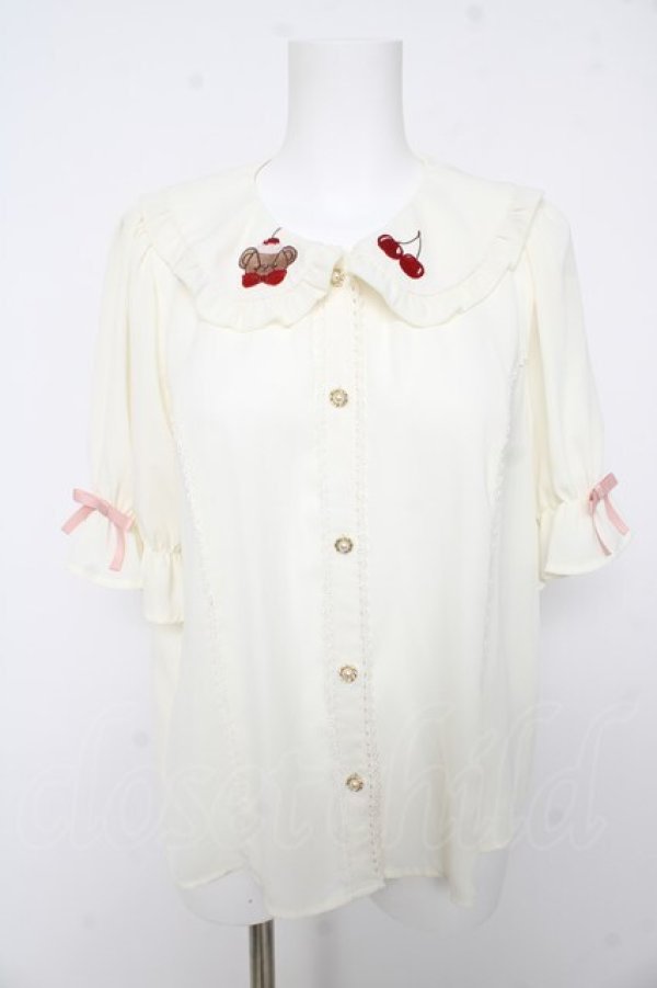 画像1: axes femme kawaii / クマパフェ刺繍ブラウス M 生成り Y-26-02-15-104-AX-BL-SZ-ZY (1)