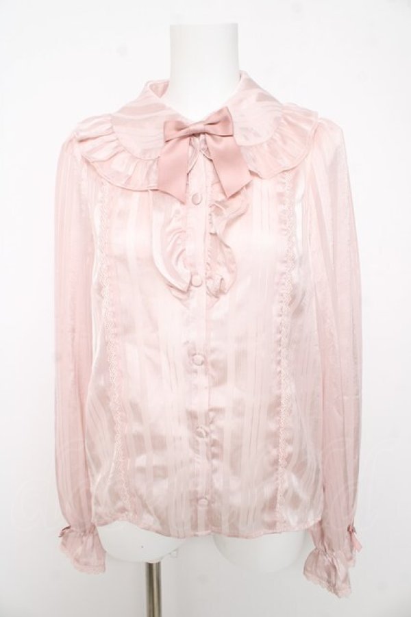 画像1: axes femme kawaii / ストライプシアーブラウス M ピンク Y-26-02-15-115-AX-BL-SZ-ZY (1)