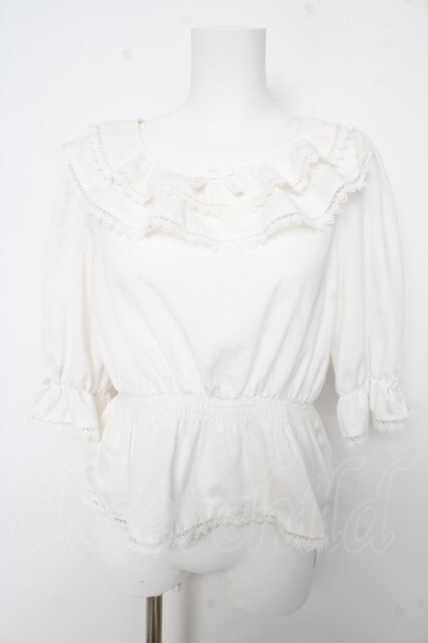 画像1: axes femme kawaii / フリル襟シャーリングブラウス M 白 Y-26-02-15-117-AX-BL-SZ-ZY (1)