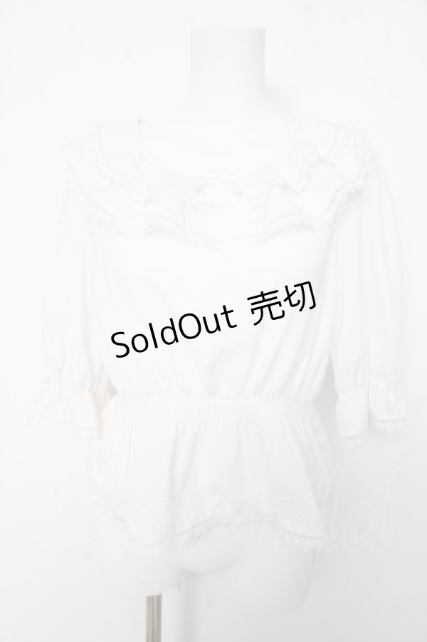 画像1: axes femme kawaii / フリル襟シャーリングブラウス M 白 Y-26-02-15-117-AX-BL-SZ-ZS (1)