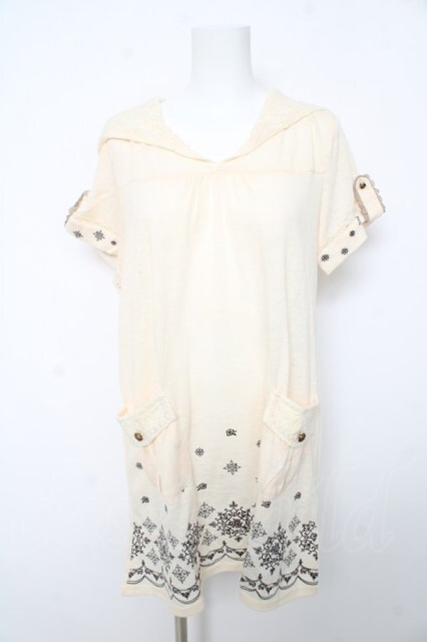 画像1: axes femme / 刺繍入りフードチュニック M キナリ Y-26-02-15-128-AX-OP-SZ-ZY (1)
