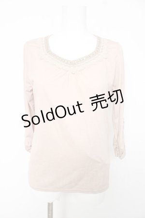 画像: axes femme / レースラメ刺繍カットソー M 淡ピンク Y-26-02-15-132-AX-TO-SZ-ZS