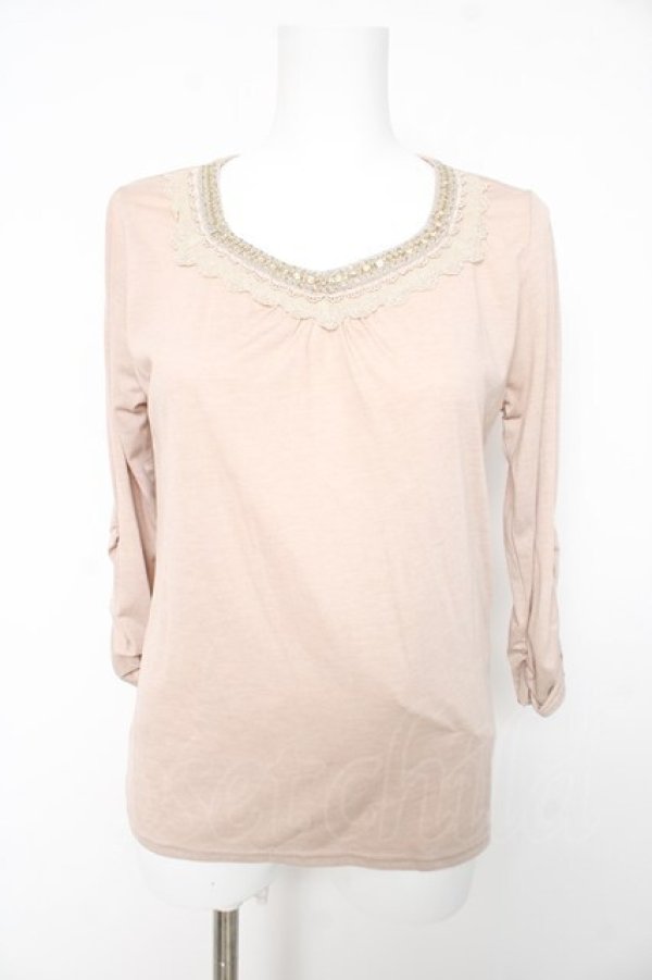 画像1: axes femme / レースラメ刺繍カットソー M 淡ピンク Y-26-02-15-132-AX-TO-SZ-ZY (1)