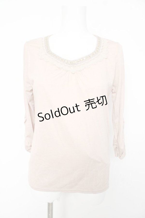 画像1: axes femme / レースラメ刺繍カットソー M 淡ピンク Y-26-02-15-132-AX-TO-SZ-ZS (1)