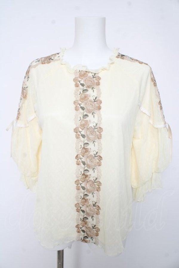 画像1: axes femme / 花レースボリュームパフ袖プルオーバー M 生成り Y-26-02-15-135-AX-TO-SZ-ZY (1)