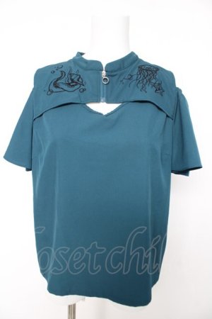 画像: axes femme POETIQUE / ダークマリン肩開き刺繍ブラウス M グリーン Y-26-02-15-138-AX-BL-SZ-ZY