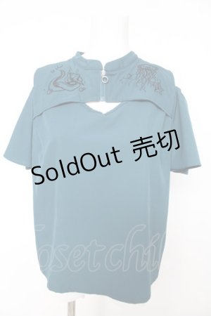 画像: axes femme POETIQUE / ダークマリン肩開き刺繍ブラウス M グリーン Y-26-02-15-138-AX-BL-SZ-ZY