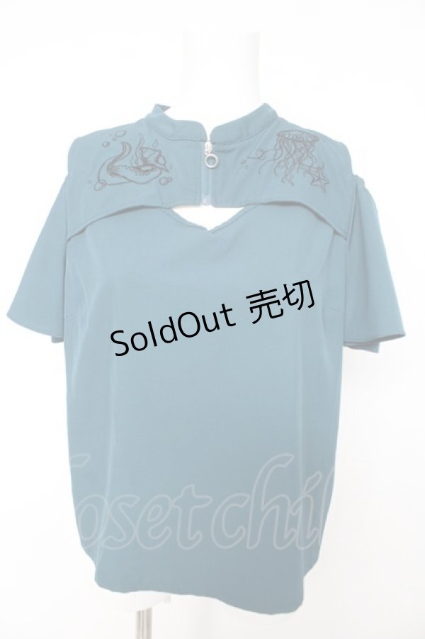 画像1: axes femme POETIQUE / ダークマリン肩開き刺繍ブラウス M グリーン Y-26-02-15-138-AX-BL-SZ-ZY (1)