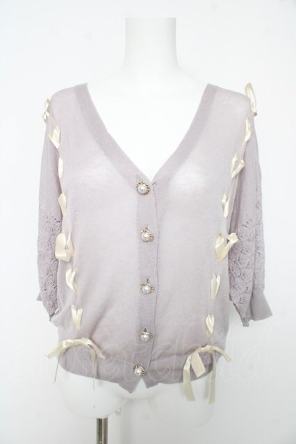 画像1: axes femme / レースアップサマーニットカーディガン M ラベンダー Y-26-02-15-140-AX-TO-SZ-ZY (1)