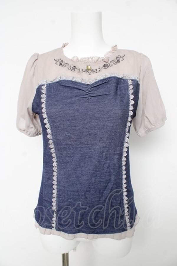 画像1: axes femme POETIQUE / マリン刺繍ビスチェ切替プルオーバー M コン Y-26-02-15-141-AX-TO-SZ-ZY (1)