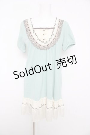 画像: axes femme / はしごリボンレース半袖チュニック M ミント Y-26-02-15-144-AX-TO-SZ-ZY