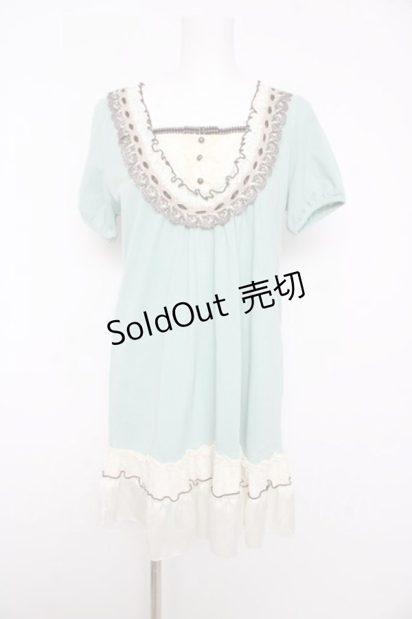 画像1: axes femme / はしごリボンレース半袖チュニック M ミント Y-26-02-15-144-AX-TO-SZ-ZY (1)
