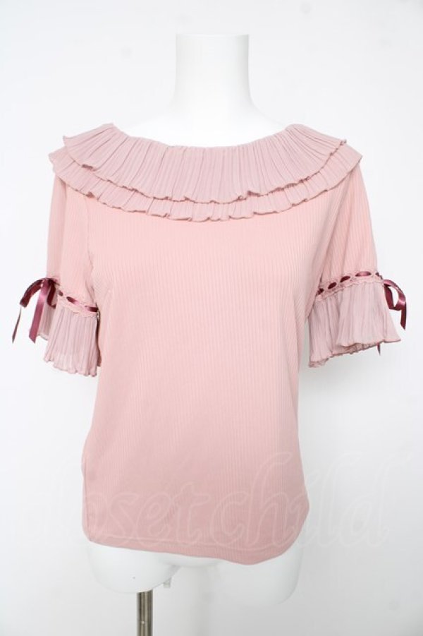 画像1: axes femme POETIQUE / プリーツフリル襟カットプルオーバー M ピンク Y-26-02-15-146-AX-TO-SZ-ZY (1)