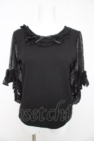 画像: axes femme / レース×リボン袖プルオーバー M 黒 Y-26-02-15-151-AX-TO-SZ-ZY