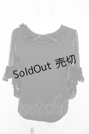 画像: axes femme / レース×リボン袖プルオーバー M 黒 Y-26-02-15-151-AX-TO-SZ-ZY