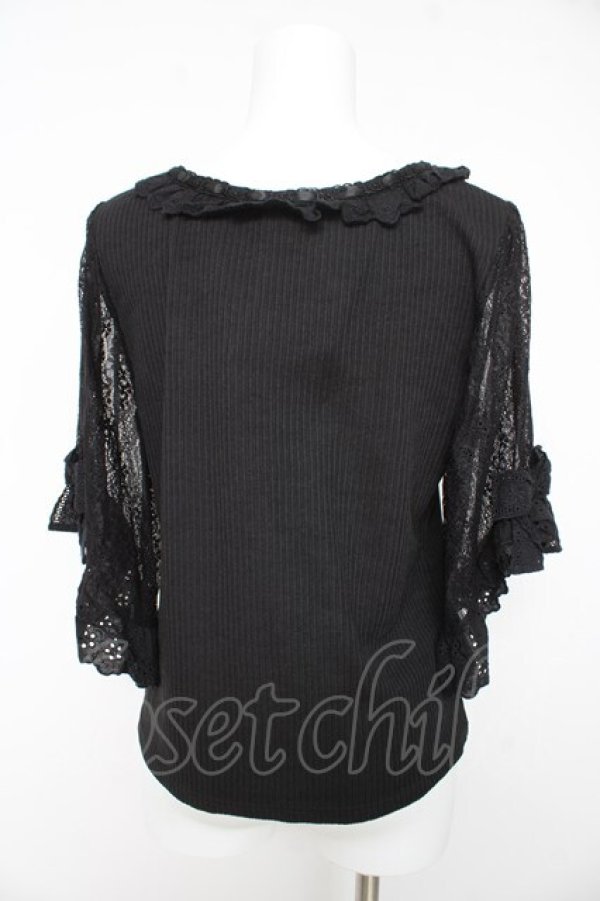 画像2: axes femme / レース×リボン袖プルオーバー M 黒 Y-26-02-15-151-AX-TO-SZ-ZY (2)
