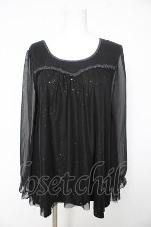 画像: axes femme / スパンコールシフォンスリーブトップス M 黒 Y-26-02-15-153-AX-TO-SZ-ZY