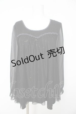 画像: axes femme / スパンコールシフォンスリーブトップス M 黒 Y-26-02-15-153-AX-TO-SZ-ZS